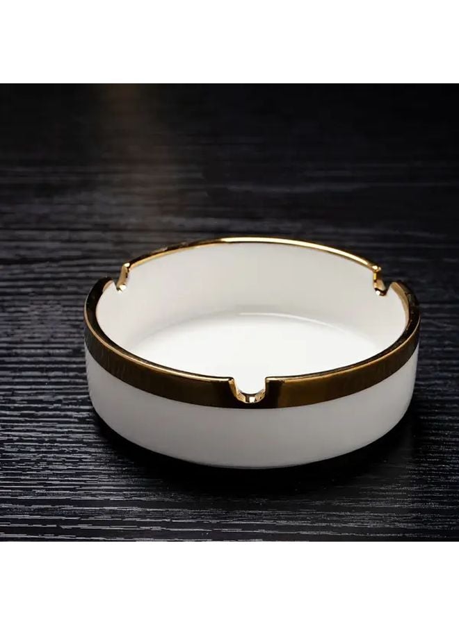 منفضة سجائر مستديرة باللون الأخضر على الطراز العتيق مع حافة ذهبية للاستخدام المنزلي والفندقي - Image 4